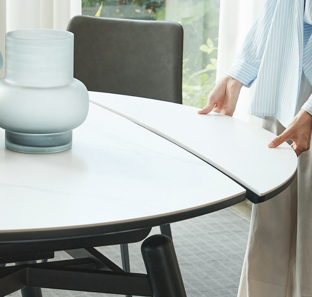 小米有品伸缩餐桌椅套装实木桌角圆方桌自由切换岩板台面耐磨耐热易