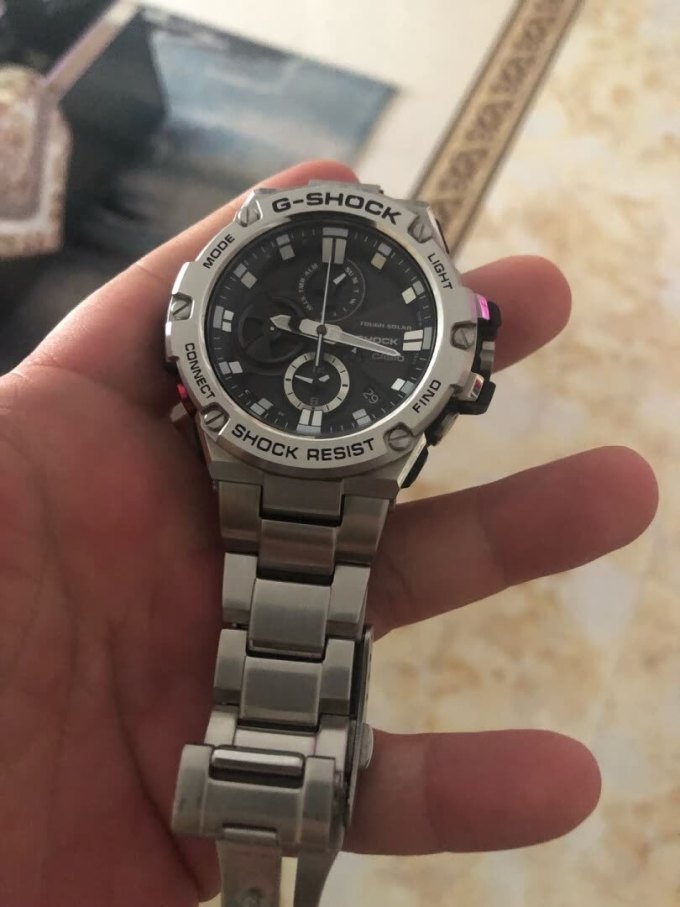 卡西欧(casio)男表 g-shock系列太阳能多功能钢带蓝牙指针时尚潮流