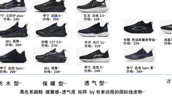 黑色系(纯黑和黑白)跑鞋 缓震感-透气度矩阵（上）