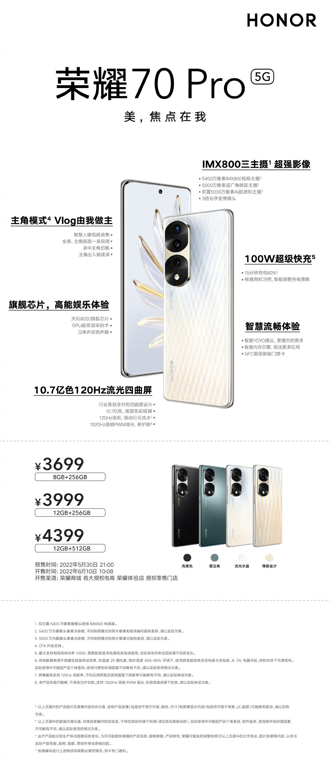 荣耀 70 Pro 今日开售：IMX800 大底主摄、100W 超级快充