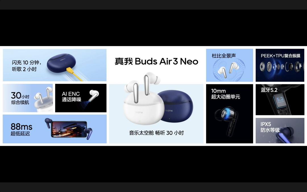 真我 Buds Air3 Neo 发布：30小时长续航、支持杜比全景声