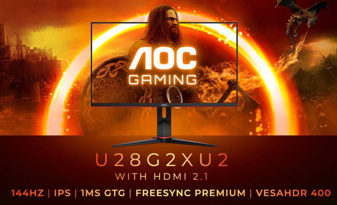 AOC 推出新款 U28G2XU2 电竞显示器:4K 144Hz面板、双HDMI 2.1接口