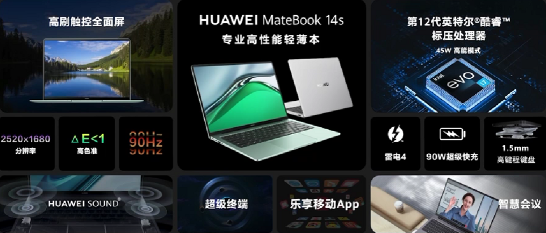 华为发布新款 MateBook14s 笔记本，12代酷睿H标压、2.5K高刷触摸屏
