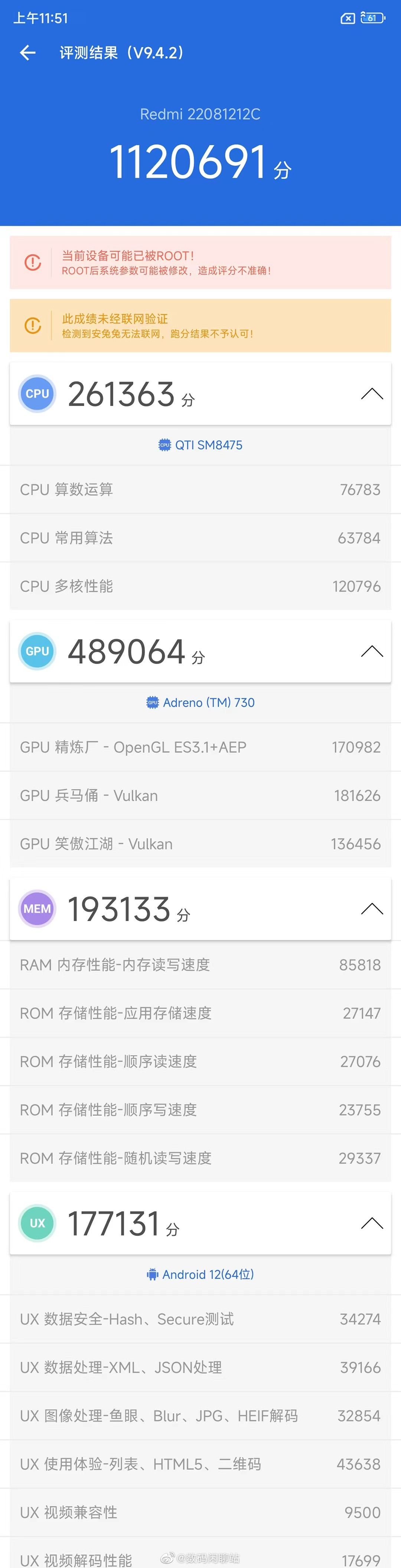 网传丨Redmi K50 Ultra 跑分出炉：得分超110万，搭载骁龙8+