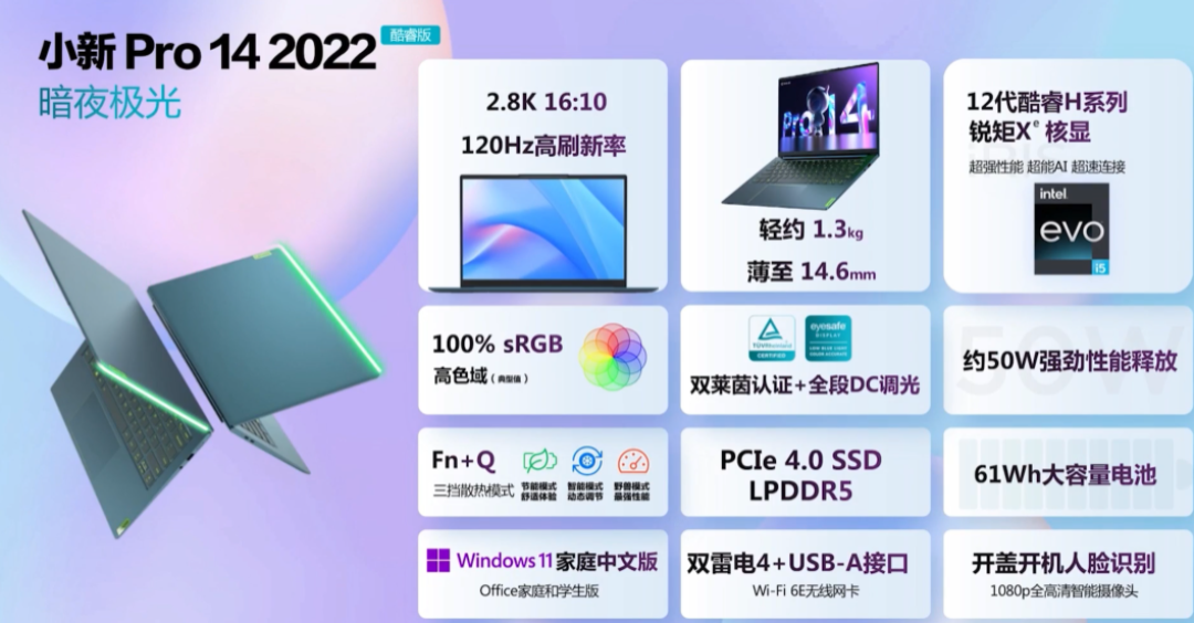 小新 Pro 14 2022 酷睿&锐龙版发布、H标压处理器配合2.8K 120Hz高刷屏