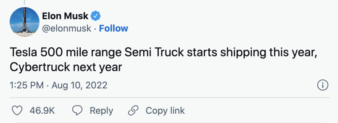不吹牛！马斯克宣布电能货车Semi Truck年内交付！