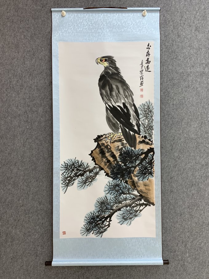 水墨鹰志存高远水墨画真迹客厅办公室书