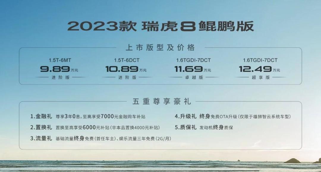 23款瑞虎8鲲鹏版正式上市 售9.89万元起