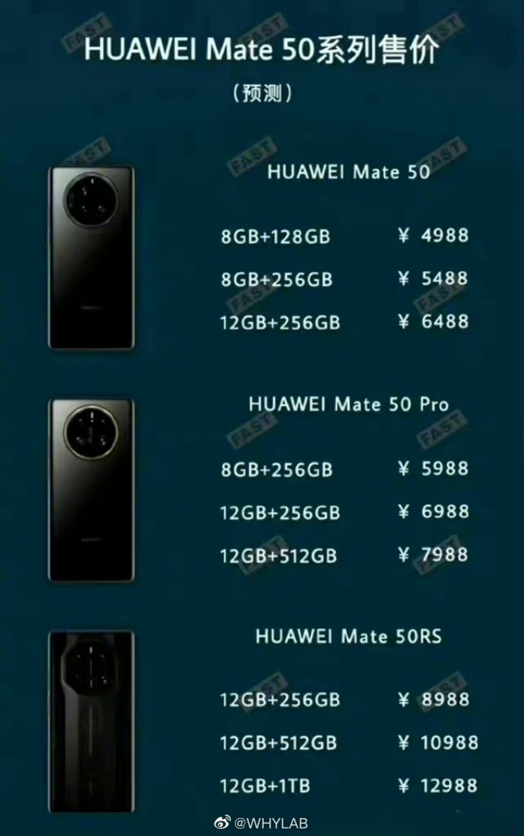 网传丨华为 mate 50 pro 机模曝光,全系价格出炉