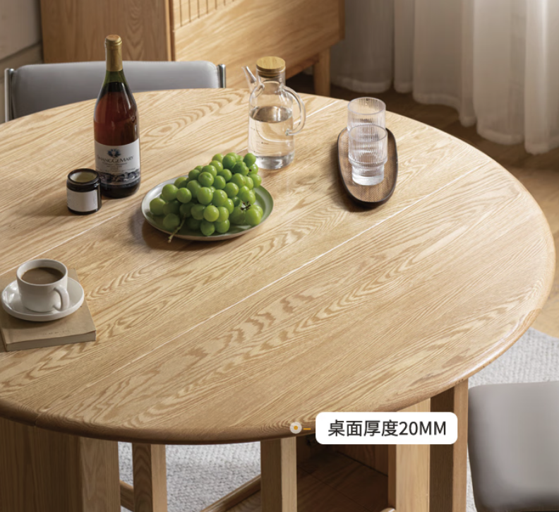 源氏木语北美FAS级实木圆桌，三种折叠状态，小空间也能拥有大圆桌
