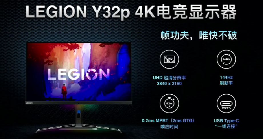 4K 144Hz：拯救者 Y32p 高端显示器发布，USB-C一线通