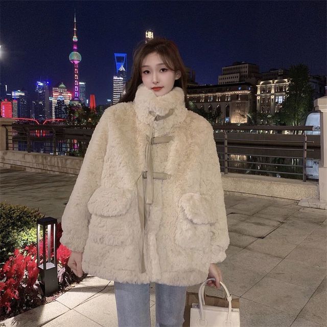 皮毛一体羊羔毛外套女冬季加厚保暖仿獭兔毛