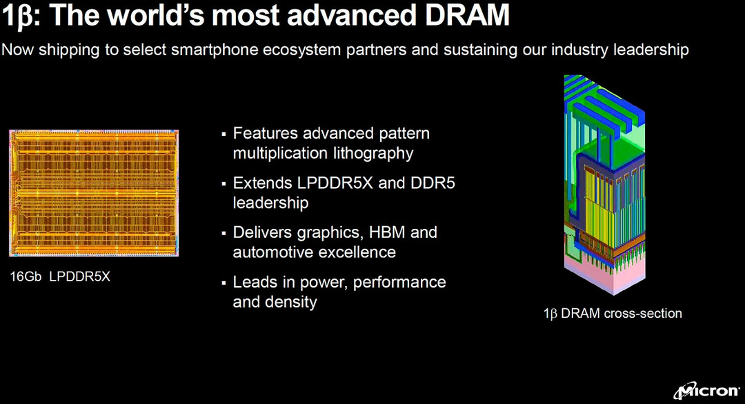 美光推出世界最先进1β节点DRAM，LPDDR5X速率高达8.5GB/秒