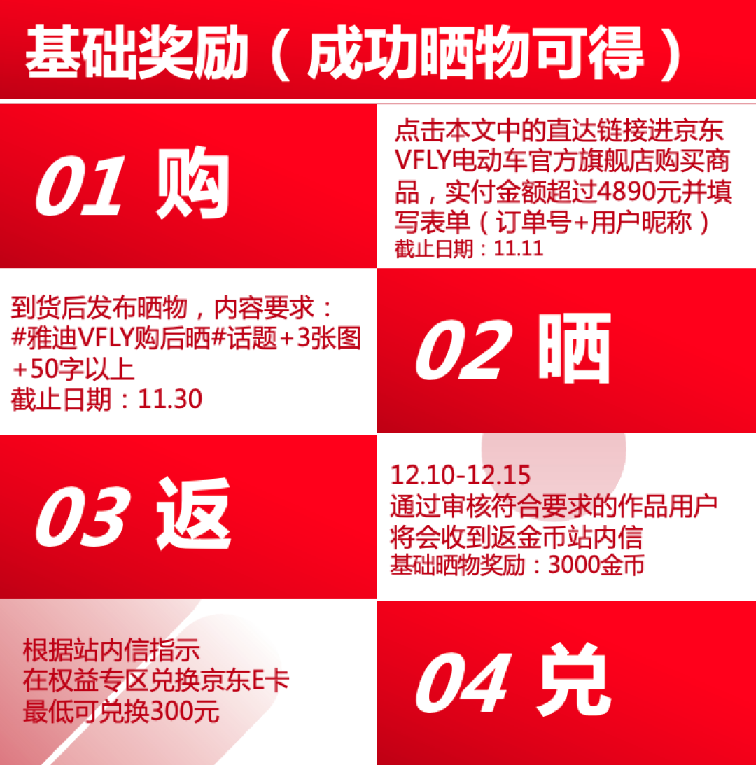 雅迪VFLY高端电动车N90晒物征集:晒物得3000金币、热度TOP3作品额外奖励1000金币