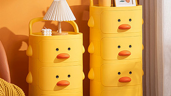 小黄鸭移动小推车置物架落地卧室床头零食储物柜儿童玩具收纳架子