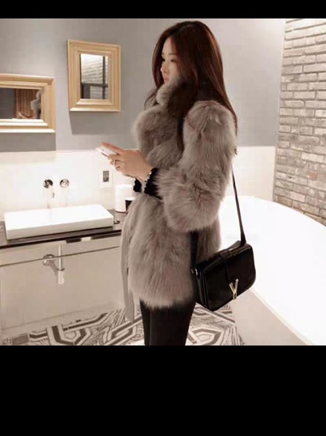 香港代购2022冬季款中长款皮草外套女修身显