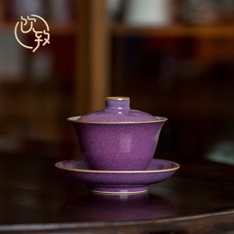 癫紫色的中式茶杯，那是太漂亮了！我还是头一回见到。