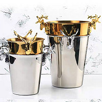 欧式创意不锈钢手提带盖保温冰桶 红酒冰桶 香槟桶吐酒冰桶双层