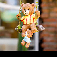 小熊摆件花园庭院动物荡秋千挂件户外树上装饰吊件幼儿园造景摆设