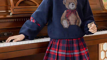 女童秋冬套装洋气中大童学院风红色毛衣百褶裙加厚格子两件套儿童