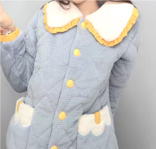  珊瑚绒睡衣女秋冬季三层夹棉袄加