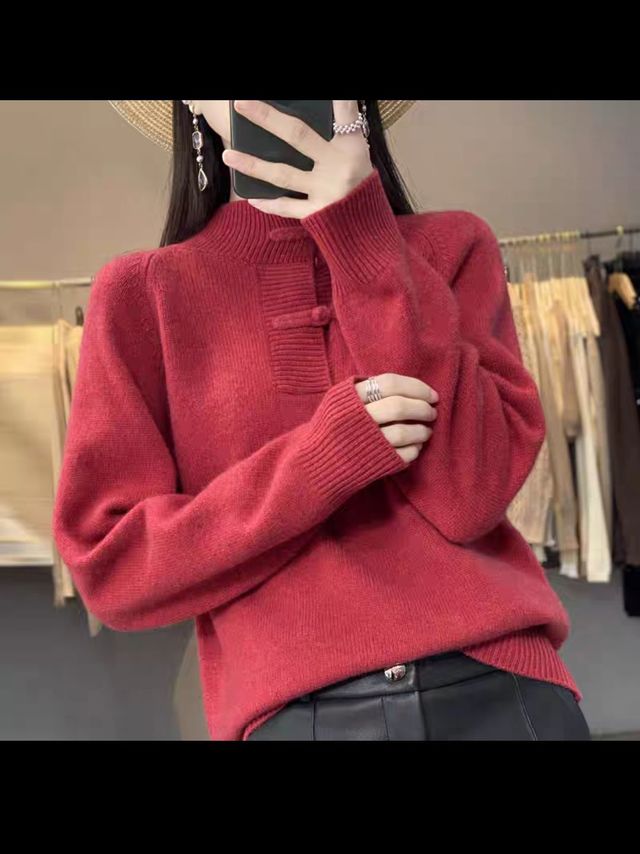  高级感超好看国潮风新中式盘扣针织羊绒衫