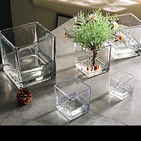 正方形玻璃花瓶透明方缸乌龟鱼缸水培植物餐桌地面客厅装饰品摆件