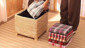 实木草编收纳凳可坐人放东西的试换鞋沙发凳子卧室储物箱家用椅子