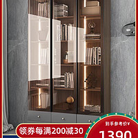 玻璃门书柜现代简约带门木柜立柜窄柜落地置物架家用靠墙展示柜