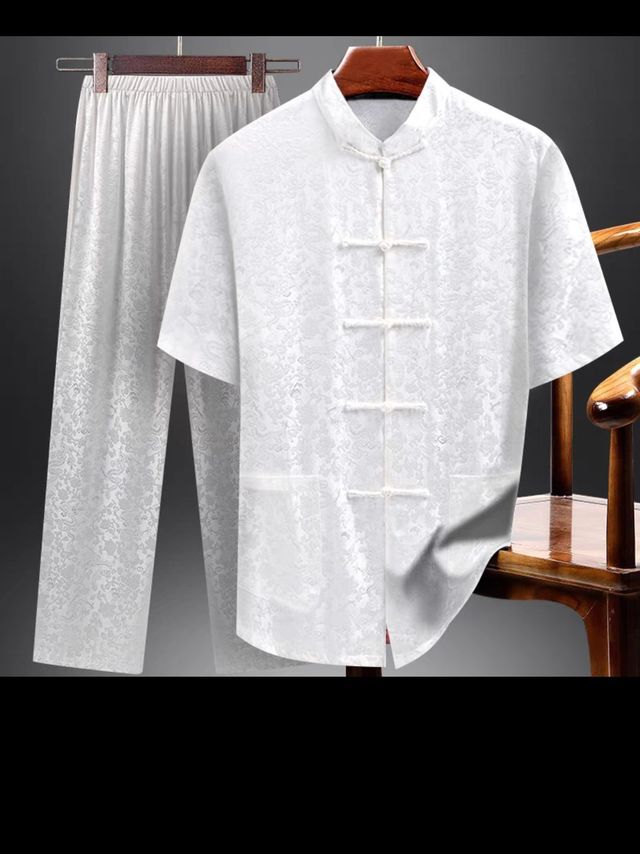 真丝唐装男夏季中老年桑蚕丝爷爷衣服中国风