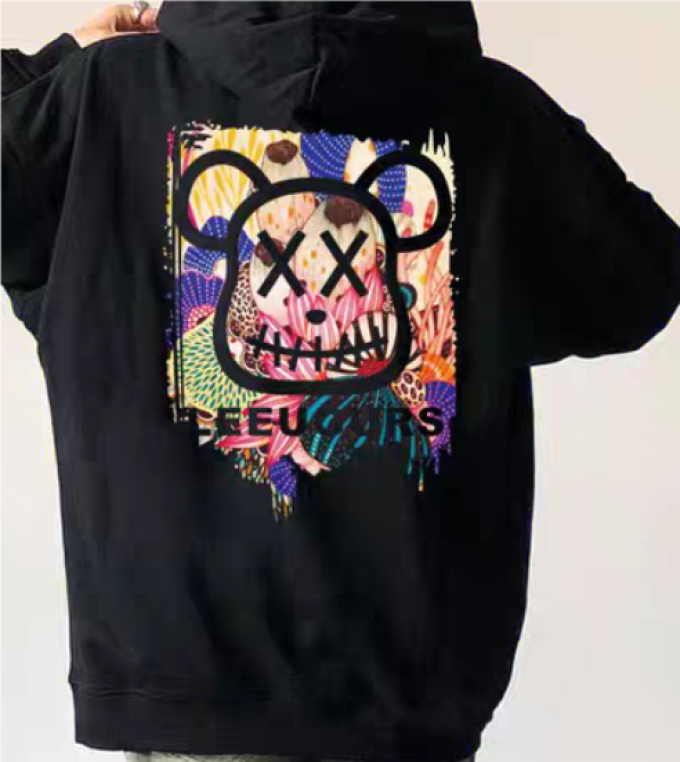 小众卡通暴力熊彩绘涂鸦街头潮牌卫衣