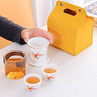 玻璃旅行茶具小套装2022新款户外便携式收纳包白瓷快客杯一壶二杯