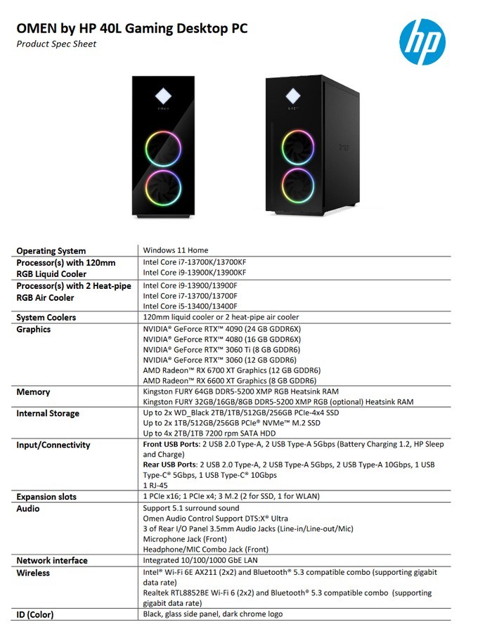 惠普发布新款“暗影精灵” 8/9 游戏主机，升级第13代酷睿+RTX 40显卡