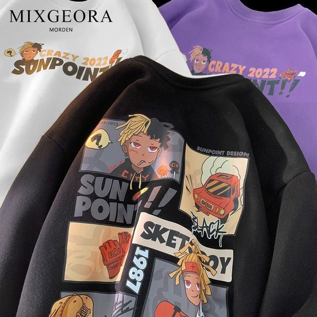 MIXGEORA圆领长袖卫衣男士宽松日系复古潮流