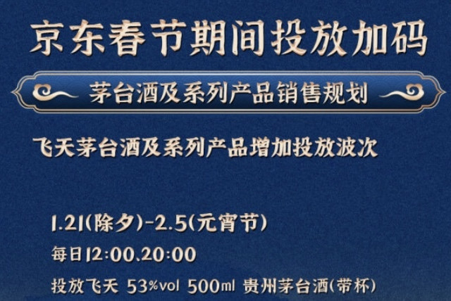 京东茅台大放量！每天2场！1月21日至2月5日！每天至少500瓶！