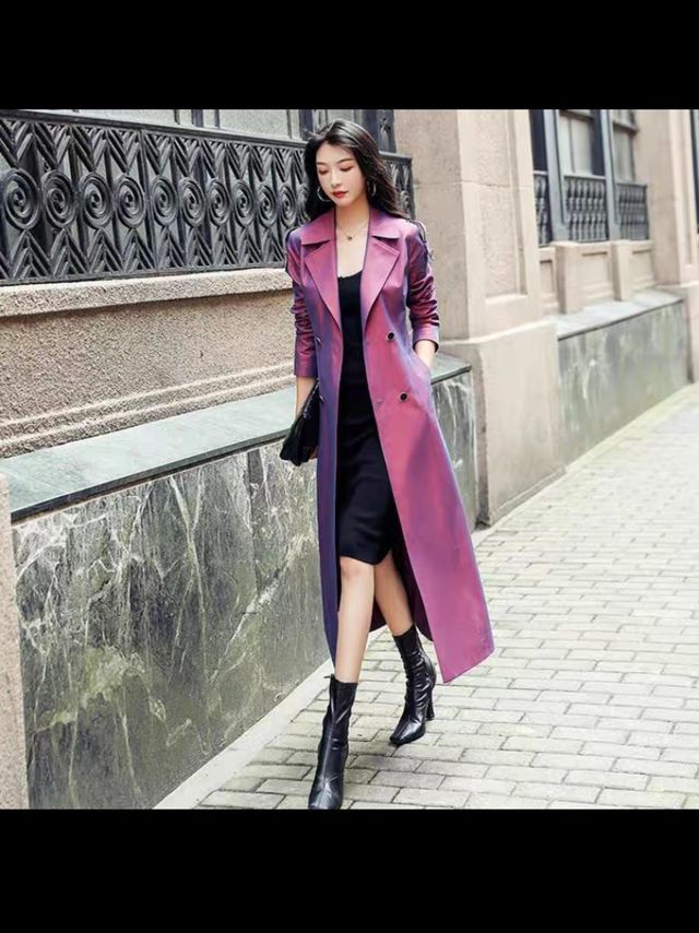 紫色风衣女2022秋冬新款中长款过膝垂感变色