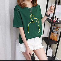 韩国外贸夏季新款女装宽松大码立体绣花兔子短袖T恤上衣打底衫潮