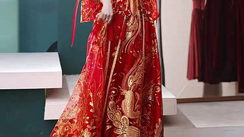 中式敬酒服新娘2022新款长款刺绣回门礼服订婚连衣裙女酒红色春季