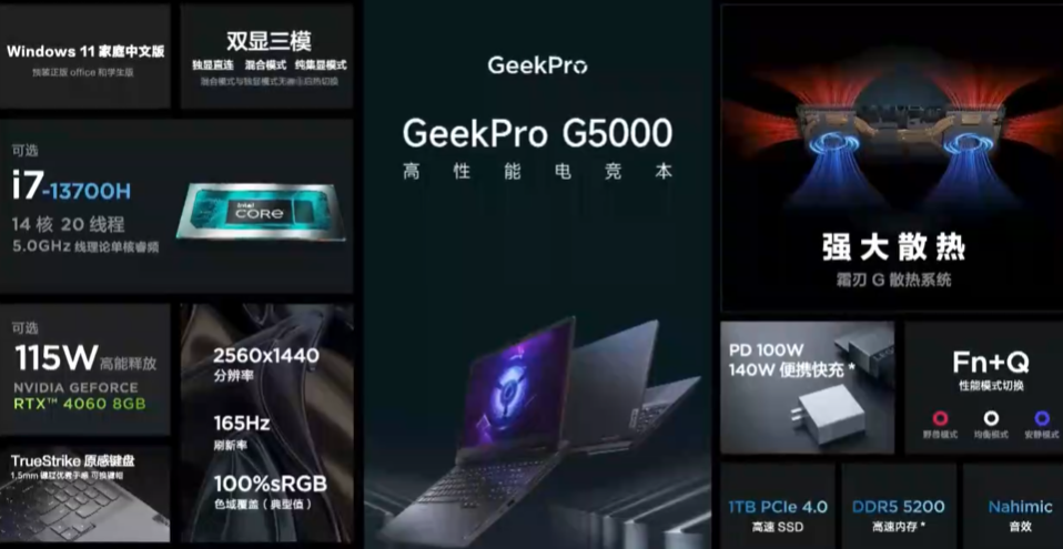 有拯救者血统：联想还发布 GeekPro G5000 游戏本，搭酷睿H + RTX 40独显