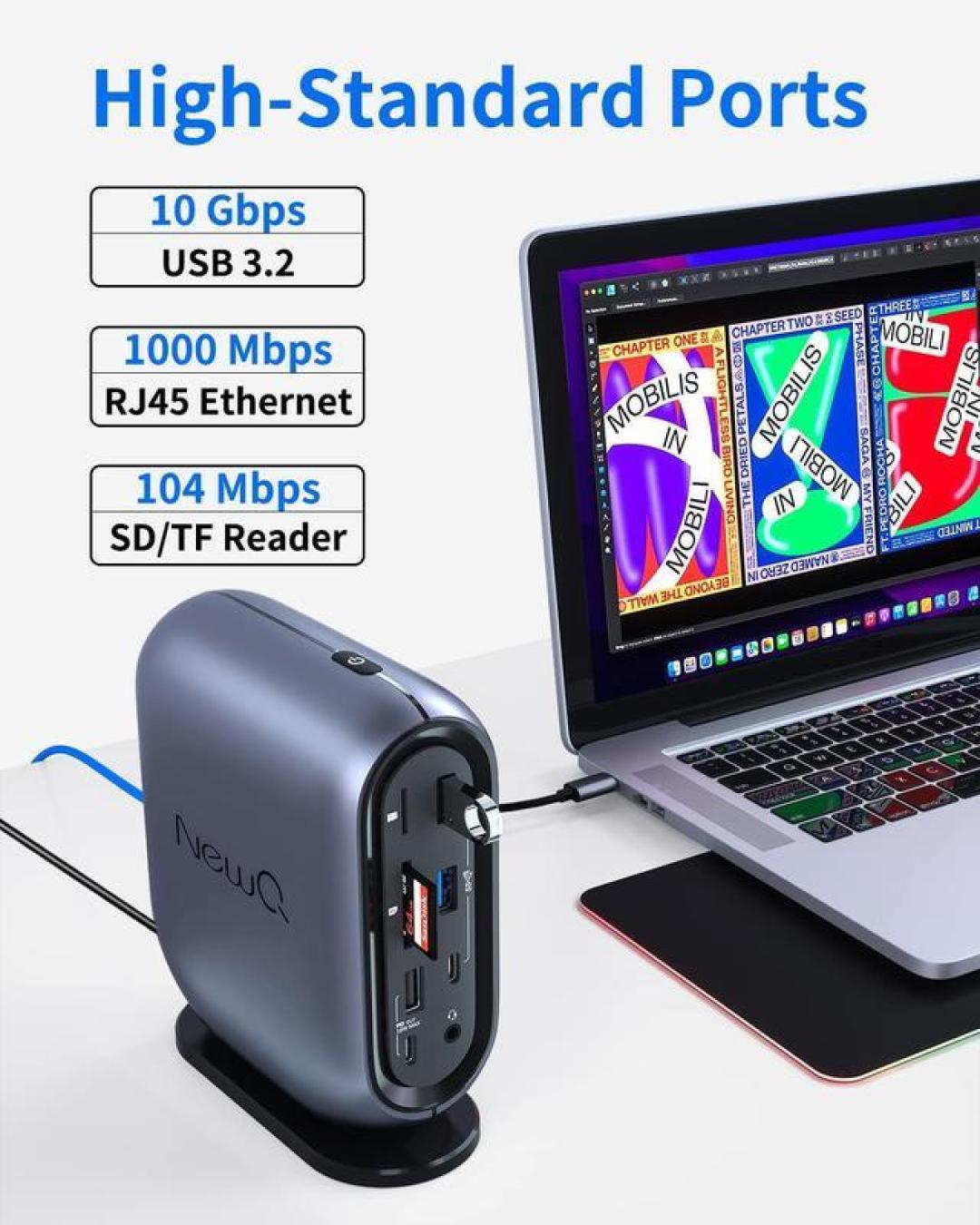 NewQ 推出 16合1 USB-C 扩展坞,可支持三台 4K 显示器连接