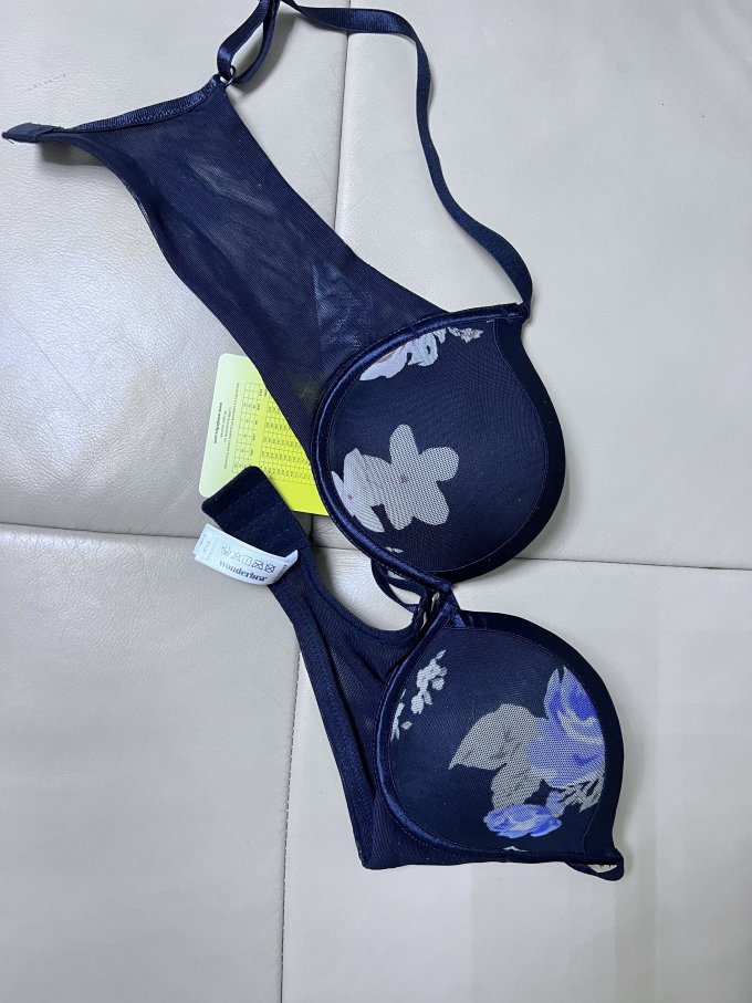 wonderbra深蓝色女文胸舒适精油水袋胸罩印花蕾丝宽侧翼女士内衣去