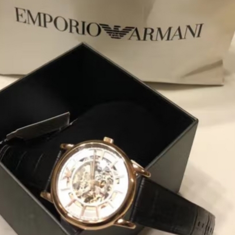 安普里奥阿玛尼（Emporio Armani）手表男 欧美表皮带镂空机械商务风男士腕表 生日礼物 AR60007