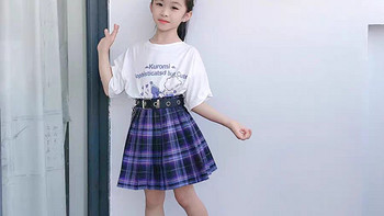 库洛米裙子女童夏装学院jk百褶套装洋气7儿童短袖T恤夏季纯棉衣服