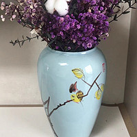 景德镇陶瓷花瓶摆件客厅插花新中式玄关装饰品花器复古粗陶罐花盆