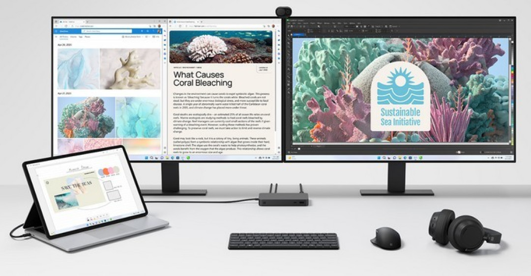微软发布 Surface Thunderbolt 4 Dock 扩展坞，一拖八，支持雷电4