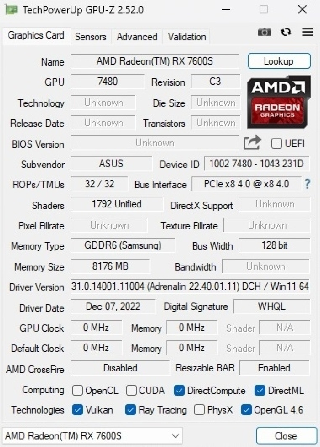 AMD RX 7600S 游戏本显卡首测:不及 RTX 3060