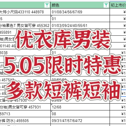 优衣库男装，5.05限时特惠，短袖短裤17款，凉爽一夏