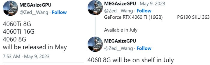网传丨NVIDIA RTX 4060 Ti 还有16GB显存版本、三款将在5月下旬发布