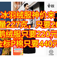 黑冰羽绒服神价来了，含绒量227克，只要200元，，鹅绒服只要220元，金标P棉只要440元。赶紧上车，手慢无