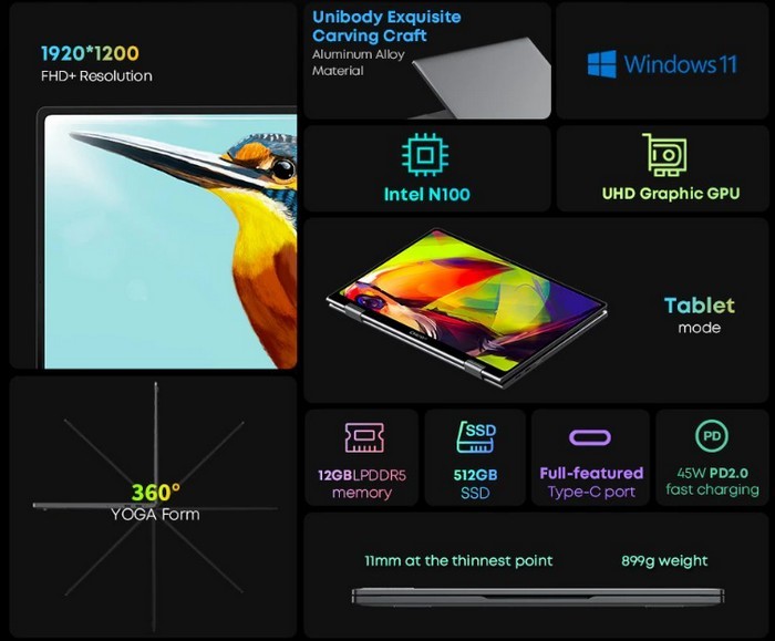 英特尔 N100 变形本：驰为发布新款 MiniBook X 变形本，屏幕缩水、性能增强，更便宜了